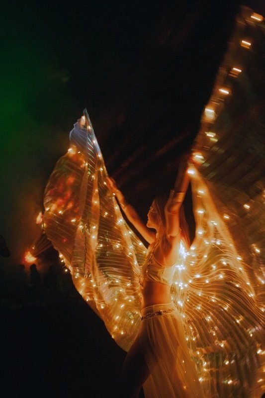 Fairy wings lit up at a festival